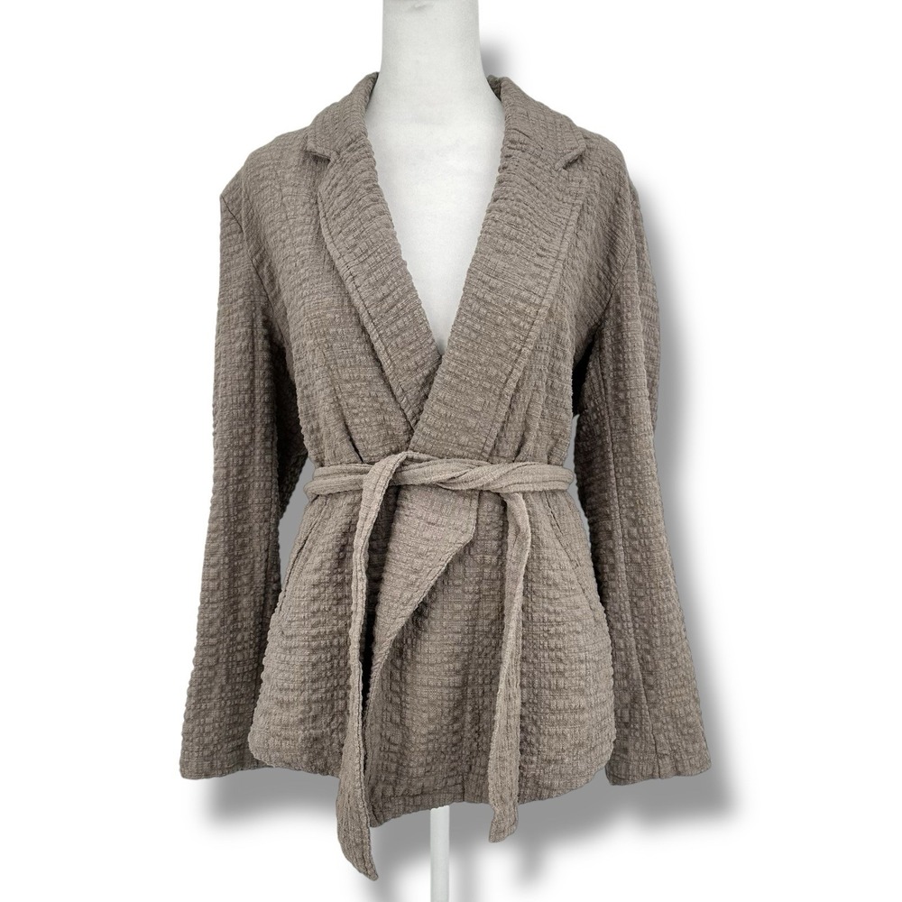 Free People Bohemian Textured Belted Kimono Jacket Cardigan Neutral Taupe Large